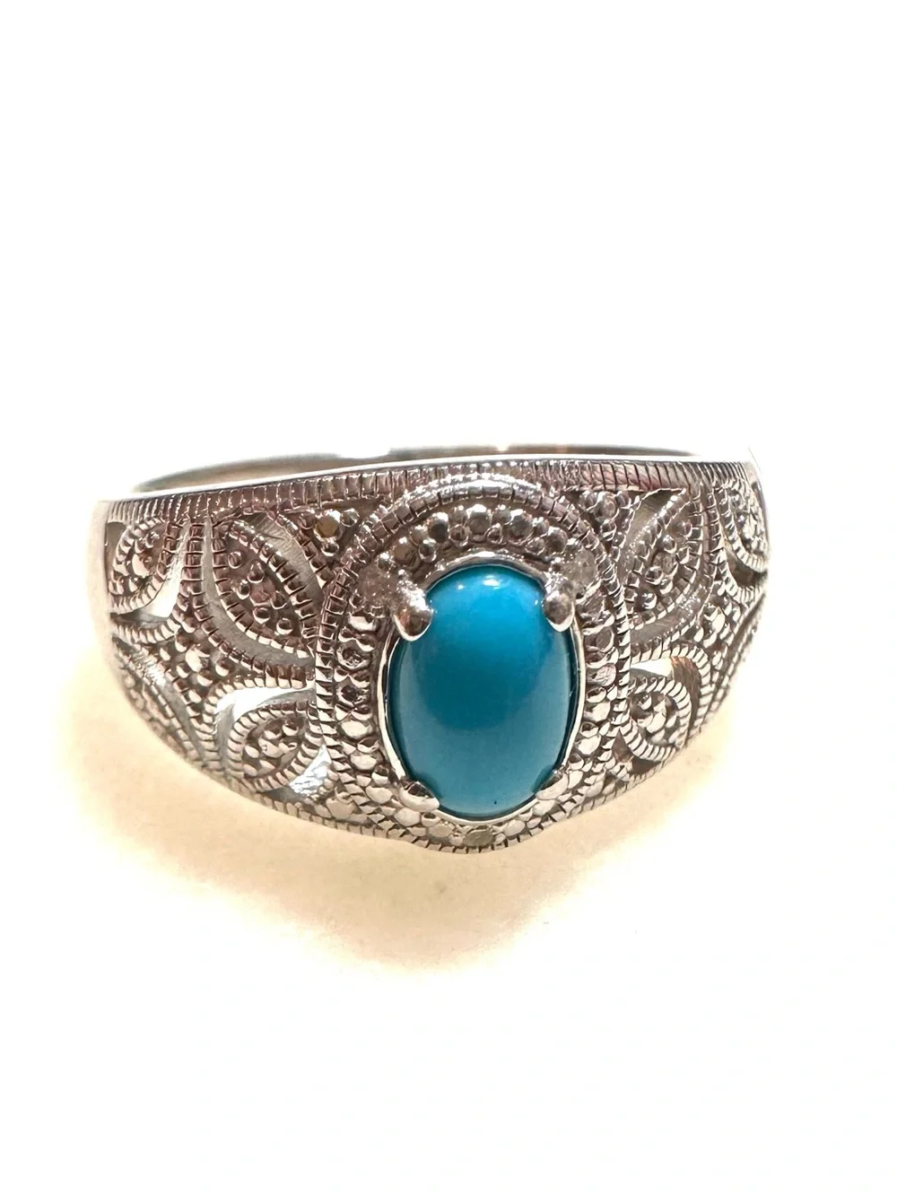 Blue Sleeping Beauty Turquoise Rhodium Over Sterling Silver Halo Ring 0.03ctw